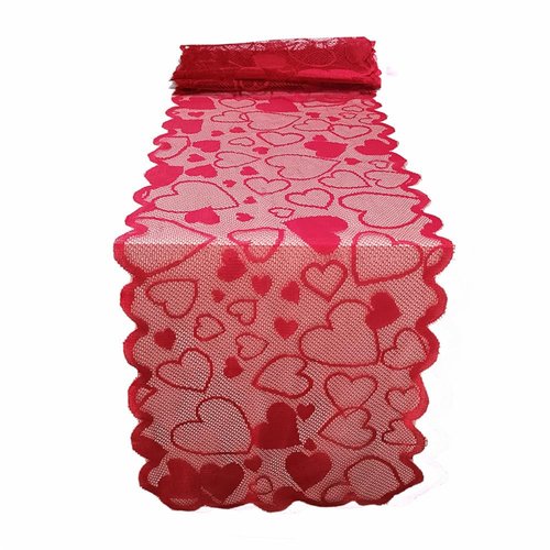 SaktopDeco Red Lace Table Runner Heart Runner 72 Inches Fireplace Mantle Scarf Cover Dinning Table Decoration