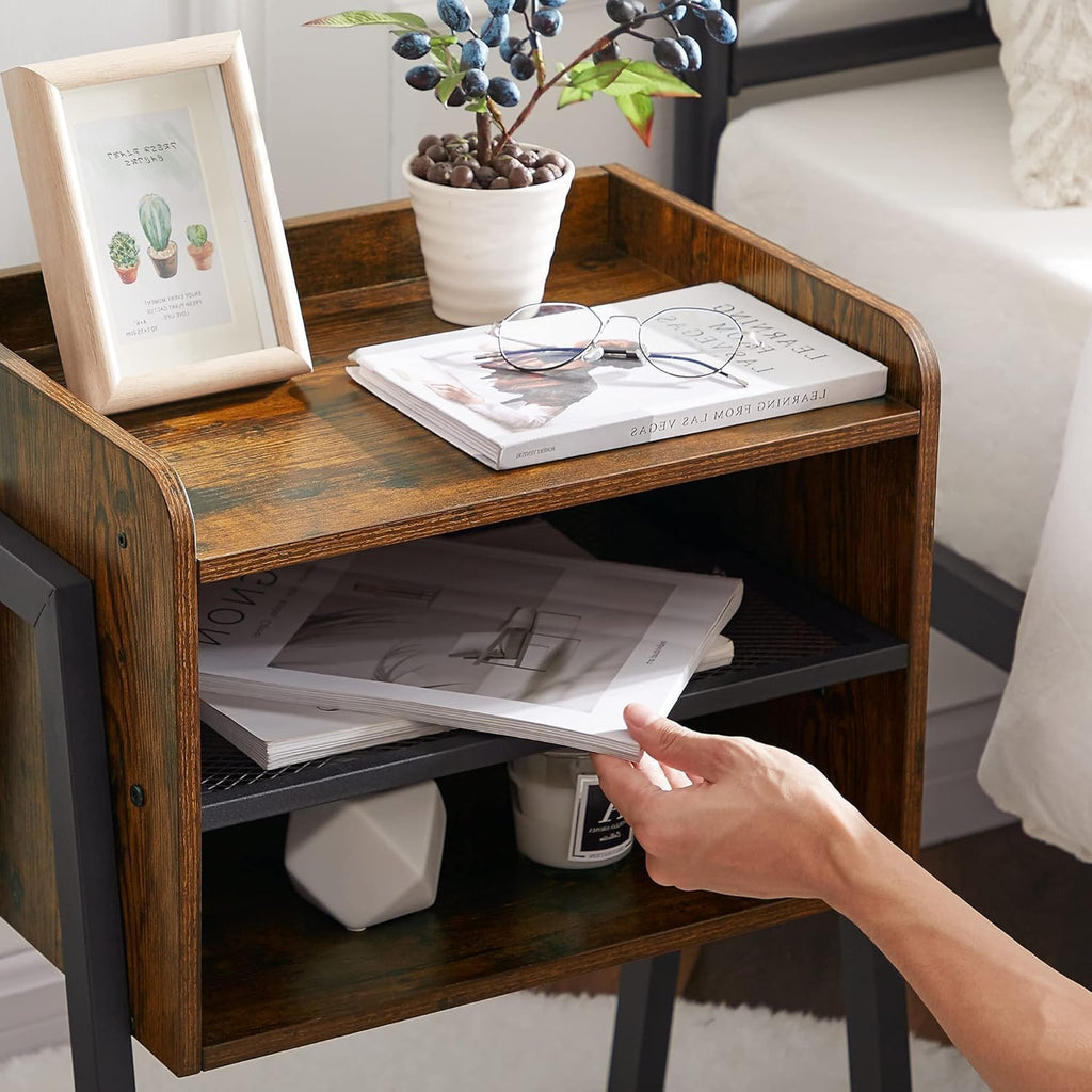 VECELO Nightstand Industrial Side Table/End Table/Stackable Accent Furniture with 2-Tier Open Storage Shelves for Bedroom, Living Room and Small Spaces