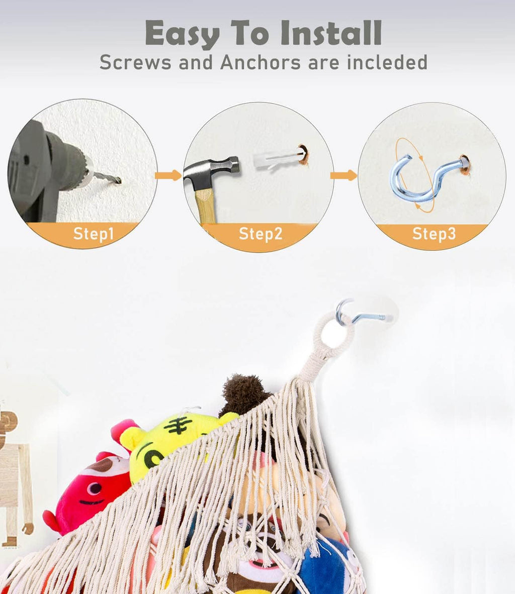 Skiennix Stuffed Animal Hammock - Extra Large 56" Long Storage Solution | Cream White Hanging Organizer