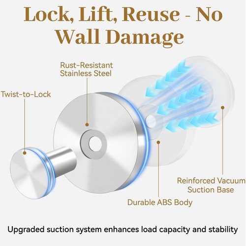 TACGEA Suction Cup Hooks for Shower, Removable Towel Hooks for Bathroom Window Glass, Powerful Vacuum Shower Hook for Towel, Robe, Loofah - 4 Pack, Sliver