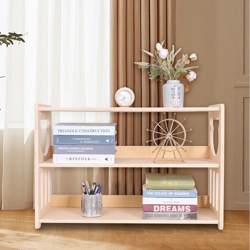 YJTREMFYX Montessori Bookshelf Toy Rack Children's Toy Storage Organizer Children's Room Bookshelf Sturdy and Safe Wooden Classroom Furniture Storage Cabinet (3Tier)
