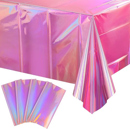 FunnyPars Iridescent Pink Tablecloths - Shiny Disposable Laser Rectangle Covers | 54x108 Inch for Parties & Events