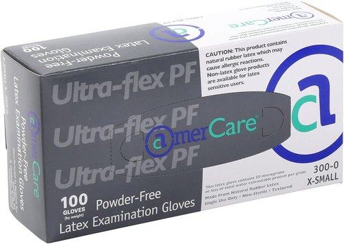 AmerCare Ultra Flex Latex Exam Gloves - Powder Free, Medium Size, 1000 Count Case