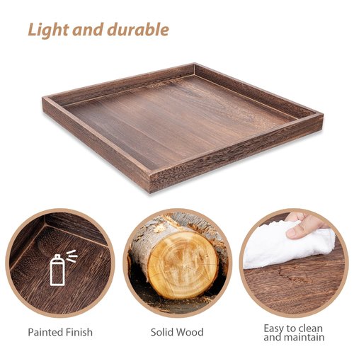 Ottoman Tray for Coffee Table Living Room Wood Serving Tray Large Wooden Square 24 Inches Rustic Brown