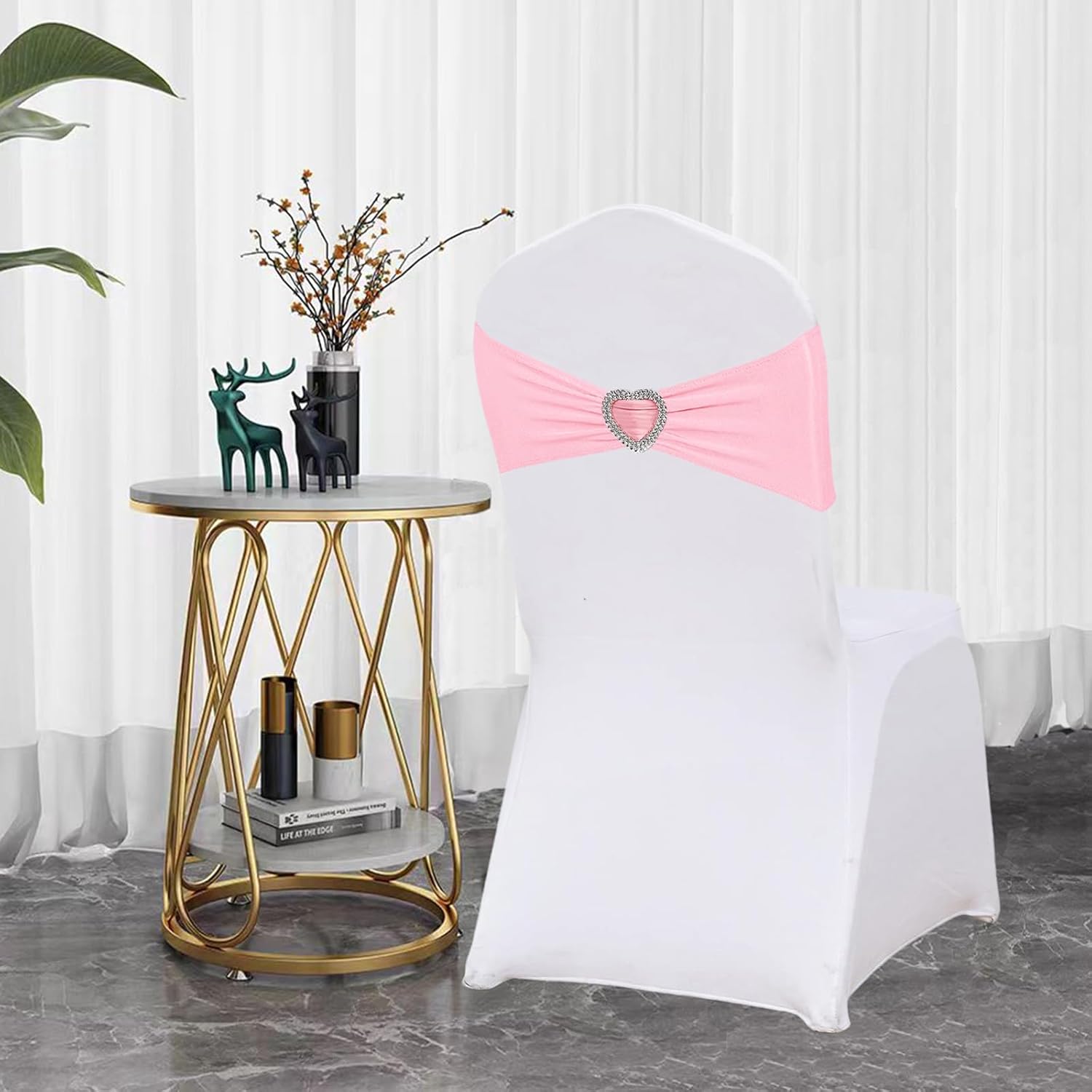 Regine Switzerland Light Pink Chair Sashes - 50Pcs Stretch Spandex Covers with Heart Buckle for Weddings & Parties