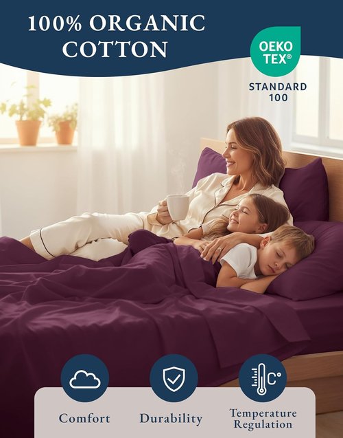 LANE LINEN Twin XL Sheet Set - 100% Organic Cotton, Eco-Friendly & Naturally Cooling - Windsor Wine