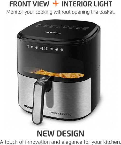 Mondial Air Fryer - Digital Visor 5.3QT Capacity | High Power & Elegant Stainless Steel Finish