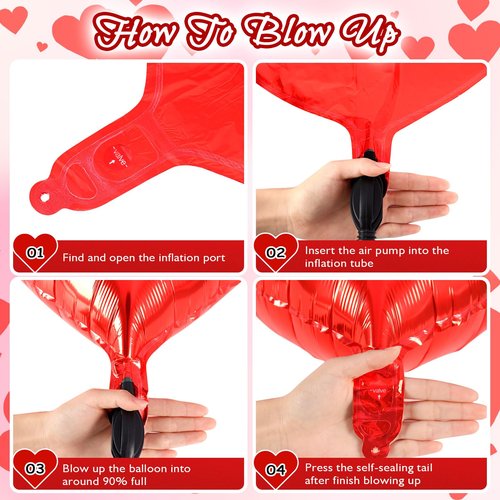24 Pcs Red Heart Balloons, 100 Pcs Heart Hanging Streamers, 18 Inch Heart Foil Balloons Valentine's Day Balloon Love Balloon for Valentines Day Proposal Wedding Party Decorations (Red)