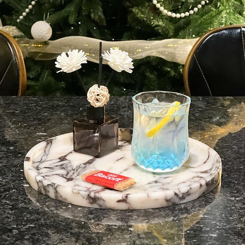 Natural Marble Tray, Coffee Table, Food, Fruit, Paper Cup, Cake Display, Coffee bar, Family Gatherings, Seasonal Holiday Decoration Tray(Viola-Circular-9.8"x9.8"x0.7")