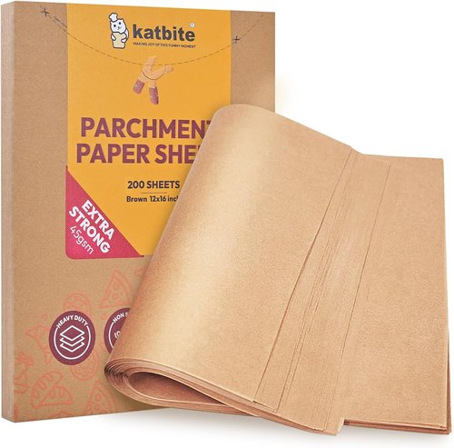 Katbite Unbleached Parchment Paper - 200 Precut Sheets, 12x16 Inches | Heavy-Duty Baking Paper for Cookies & Cooking