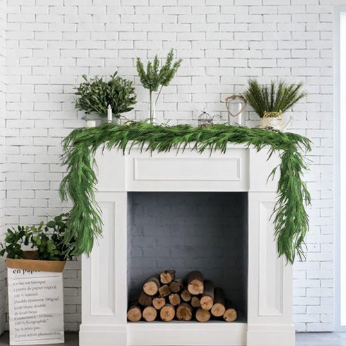 Christmas Norfolk Pine Garland, Christmas Garland Decorations, Real Touch Green Pine Garland Artificial Pines Greenery Garlands for Indoor, Outdoor, Mantle, Wall, Table Decor (6 FT)