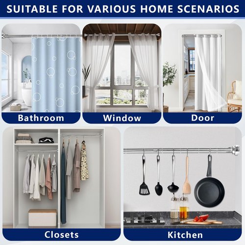 ZYKORT Shower Curtain Rod 28-75 Inch, Heavy-Duty Tension Rod, Non-Slip, Rustproof Stainless Steel, No Drilling Extendable Rod for Bathroom, Window & Closet.