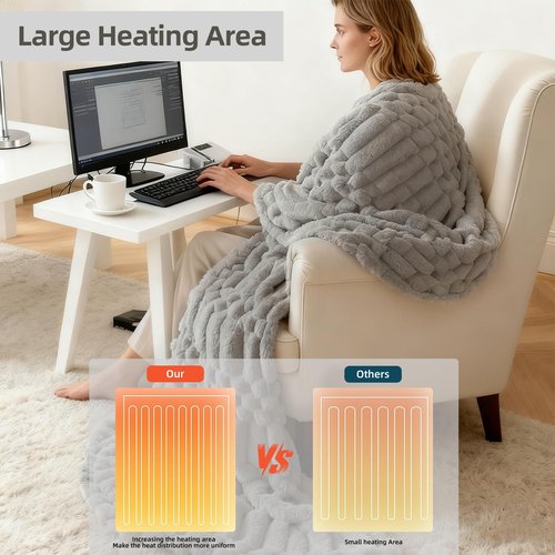Eastsora Heated Blanket Flannel Blanket Throw, 50"X 60"Electric Heating Blanket with ETL & FCC & 12 Heating Levels & Auto Shut Off，Machine Washable (Light Gray)