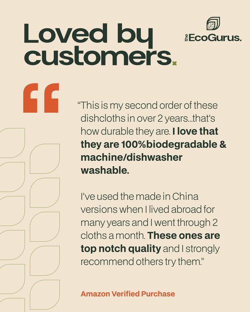 The EcoGurus Original Swedish Dishcloth – Made in Sweden, 10 Cloths, Reusable & Biodegradable Cellulose Sponge for Kitchen, Suitable for All Surfaces, Odour Resistant Eco Cleaning – Multi-Coloured