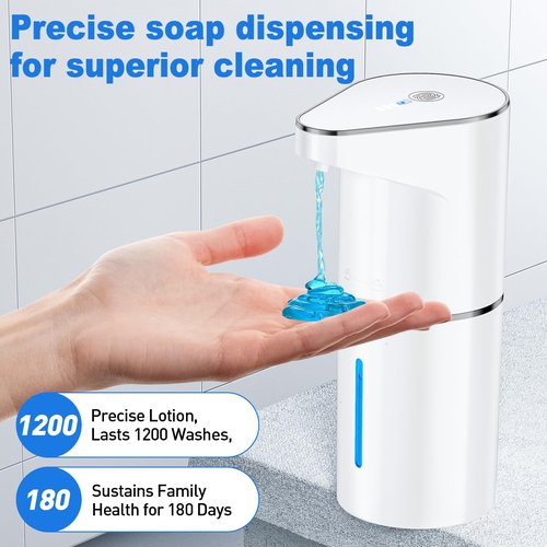 Automatic Soap Dispenser Touchless, 3-Level Adjustable 1200mAh, 12oz/350ml Wall or Countertop Mounted, Modern Electric Hand Soap Dispenser for Bathroom Kitchen, Hotel, Restaurant White