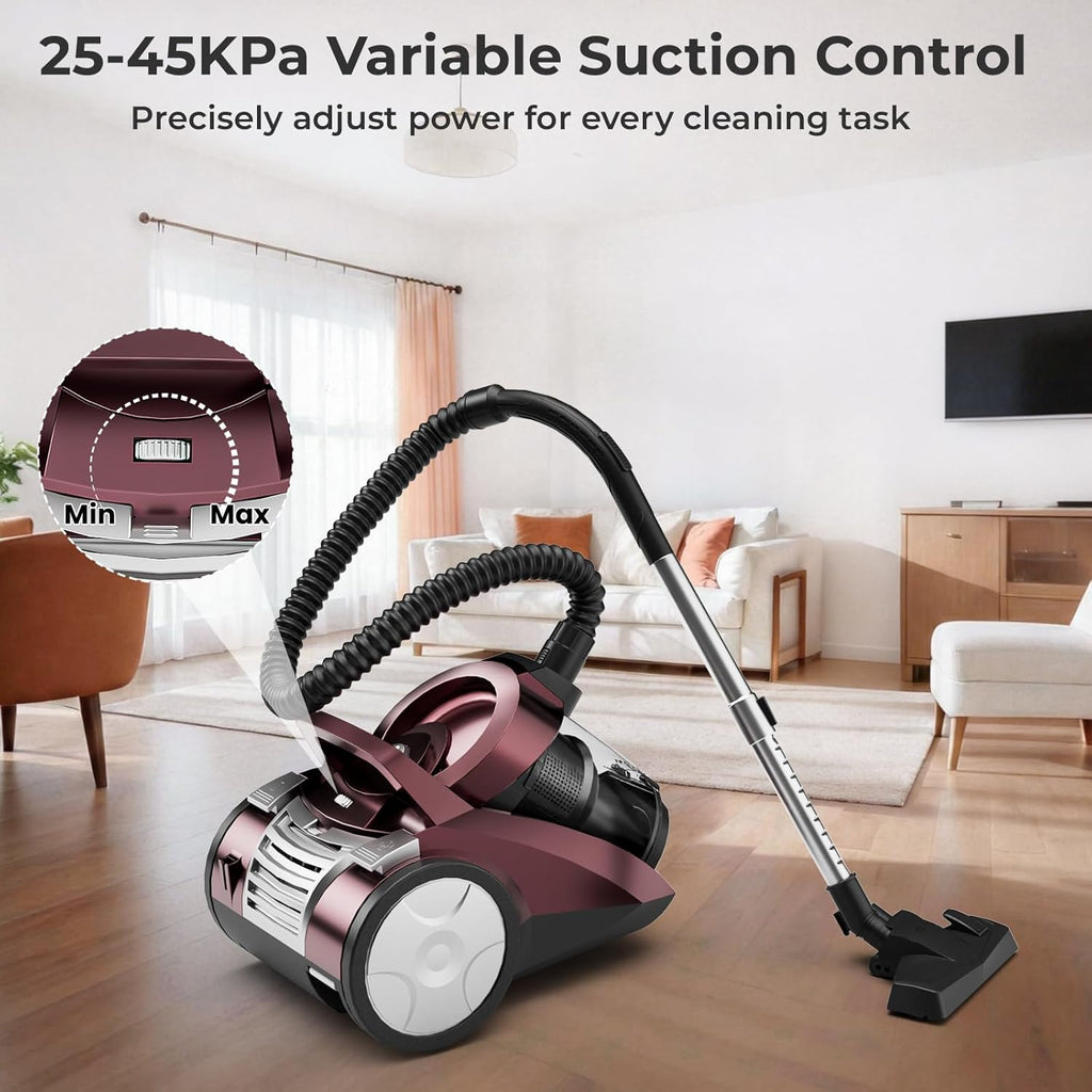 Skiennix Canister Vacuum Cleaner - 1600W Bagless Design with 45Kpa Suction Power | 4Qt Dust Cup, 5 Tools, Lightweight for Home & Pets