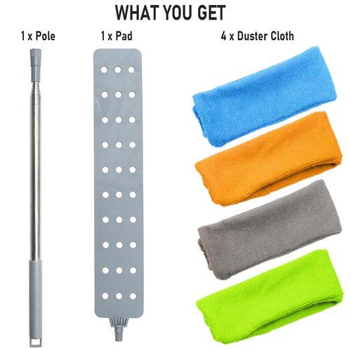 Retractable Gap Dust Cleaner Brush with 4 pcs Replacement Duster Cloth, 100 inches Extendable Pole, Flexible Microfiber Duster for Cleaning Under Refrigerator, Sofa,Couch Bed, Furniture