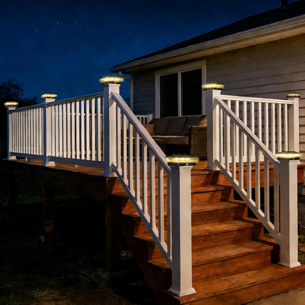 Btfarm Solar Post Cap Lights - 16 LED Outdoor Lighting | 2 Modes, Waterproof, 4-Pack for 4x4 & 3.5x3.5 Posts