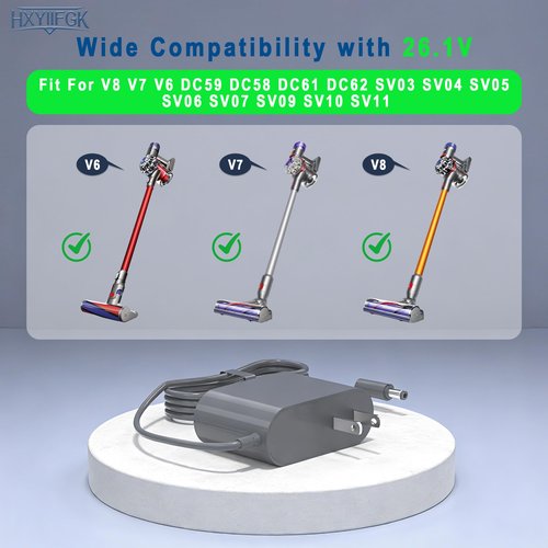 26.1V Cordless Vacuum Cleaner Charger Compatible with Dyson V6 V7 V8 SV04 SV03 DC59 DC58 DC62,Absolute Animal Motorhead 209468-01 209568-01 967813-02 205720-02 Power Cord (Not for V10/V11/V12 Models)