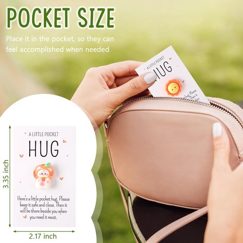 Wonderjune 50 Sets Pocket Hug Bulk Gift Mini Resin Animals Small Teacher Thank You Gifts Inspirational Pocket Hug Card Emotional Appreciation for Teacher Coworker Employee Team Staff Friend (Cute)