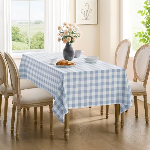 Checkered Tablecloth - Waterproof Gingham Table Cover | Wrinkle-Free Light Blue, 52" x 70" for Dining & Picnics
