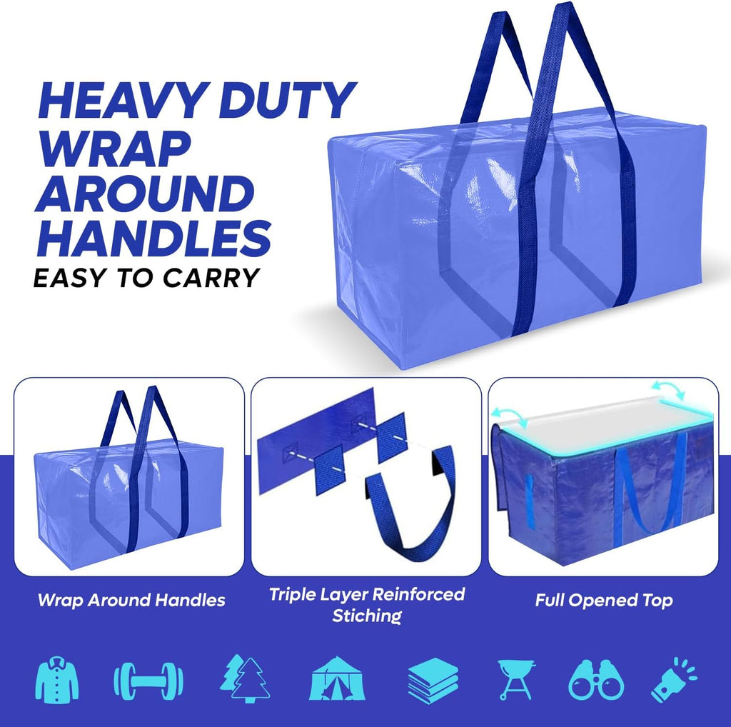 Skiennix Extra Large Moving Bags - Heavy Duty Clothes Storage Tote with Strong Zipper & Handles | 4 Pack
