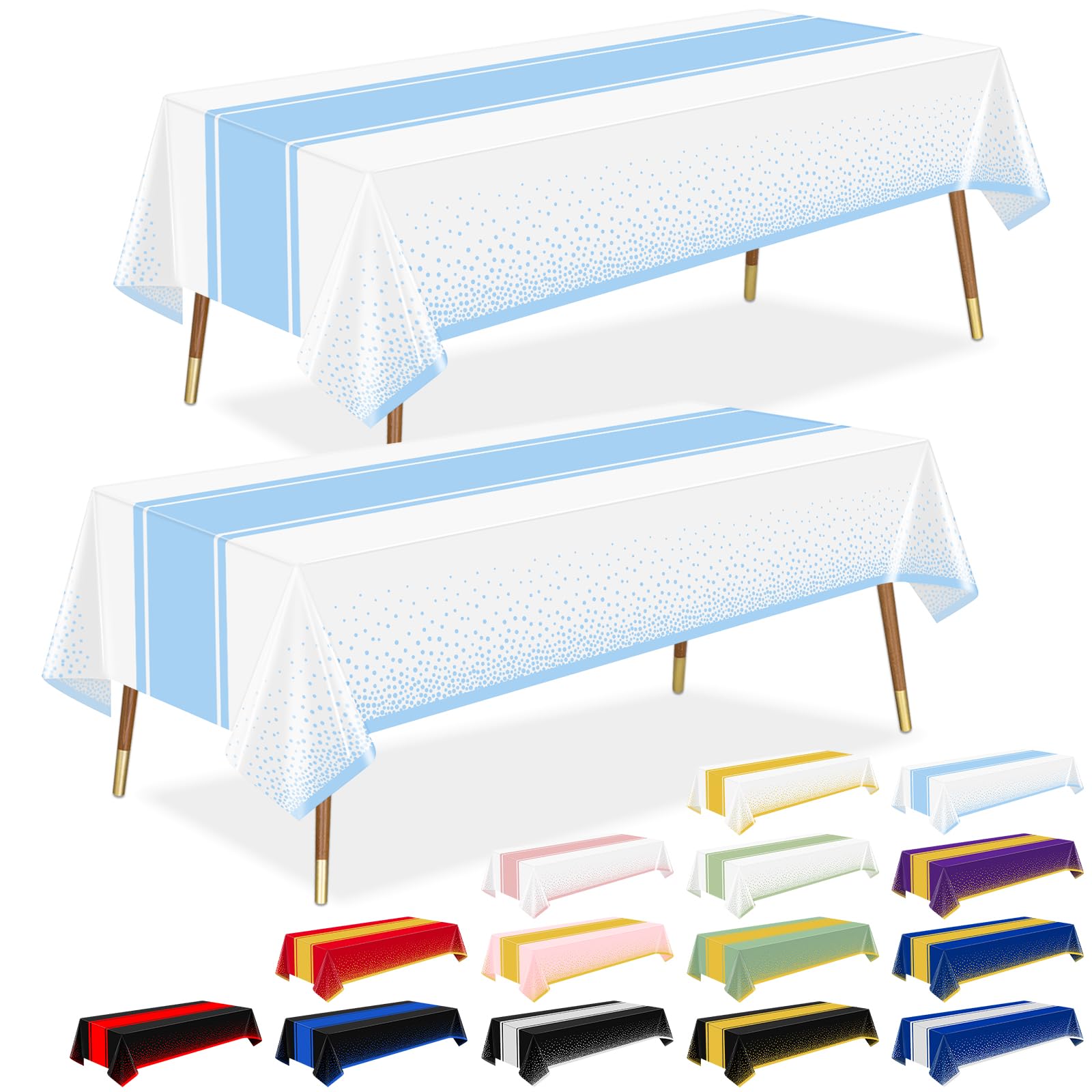 LANLISA White and Blue Tablecloth Party Decorations 12 Pack, Disposable Plastic Table Cloths for Baby Shower Birthday Wedding Party Decor