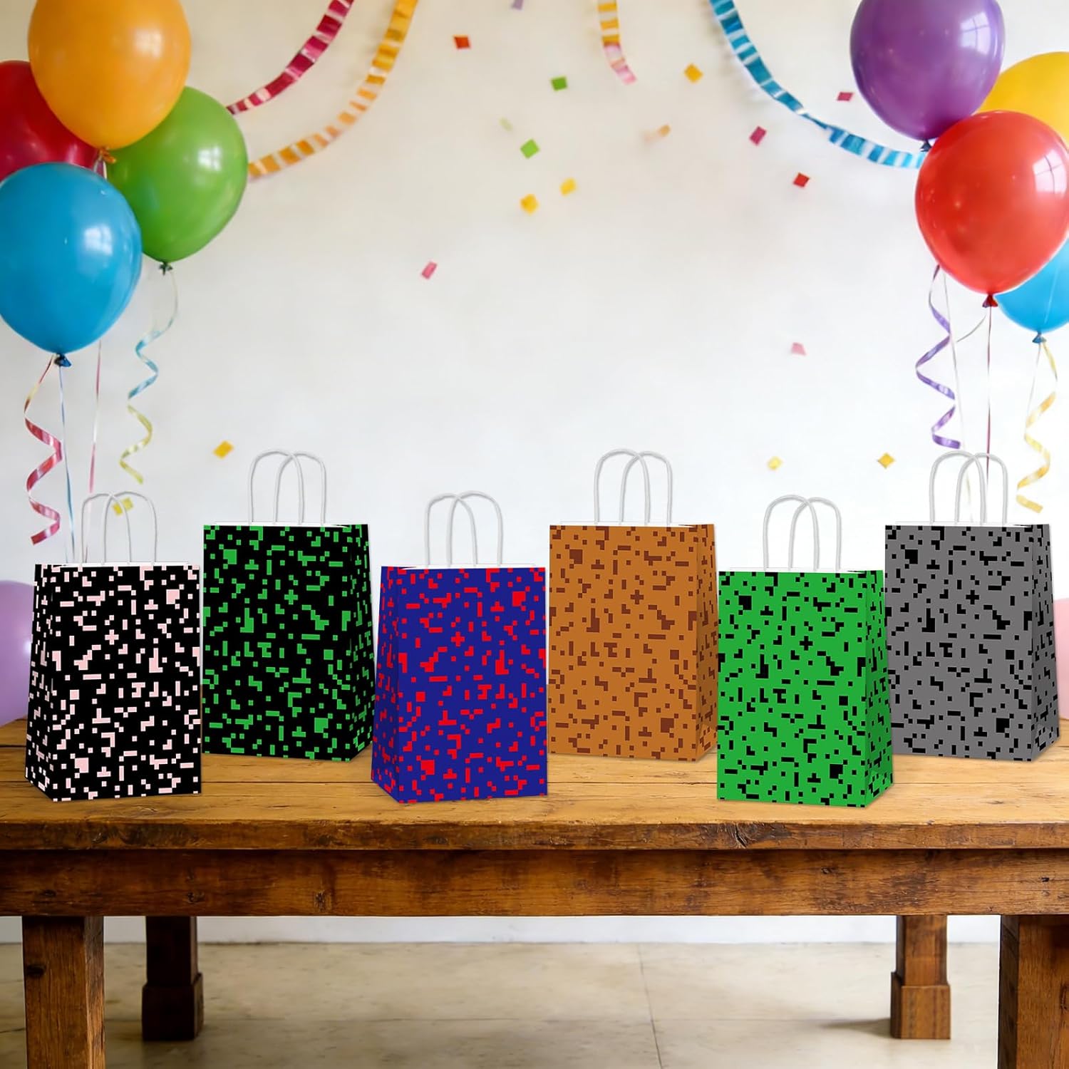 Skiennix Pixelated Party Favor Bags - 12 PCS Video Game Themed Treat Bags for Boys & Girls | Birthday & Baby Shower Decor