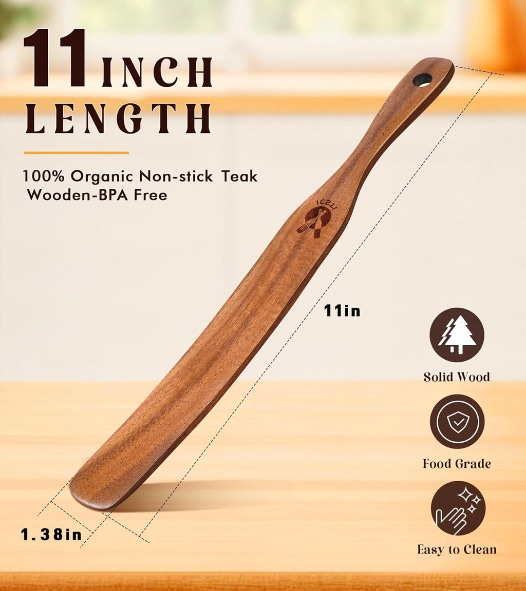 Skiennix Skinny Spurtle - Natural Teak Dough Whisk for Sourdough Starter | Perfect for Mixing & Reaching Jar Bottom