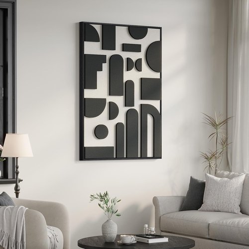 Framed 3D Black and White Abstract Wall Art - Modern Geometric Block Artwork for Home Decor | 24x36 In