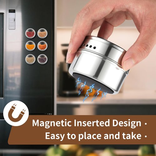 luqagol 12pcs Stainless Steel Spice Jars, Magnetic Condiment Tins Magnetic Spice Jar With Clear Lid And Holes Sift&Pour - Easy To Clean