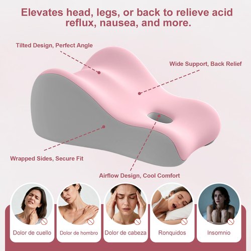 YFZD3087 Natural Latex Pillow for Adults - Ergonomic Support for Maternity, Home & Couples, Multi-Functional for Sleeping, Lounging, Reading, Removable Washable Cover (Pink) 1