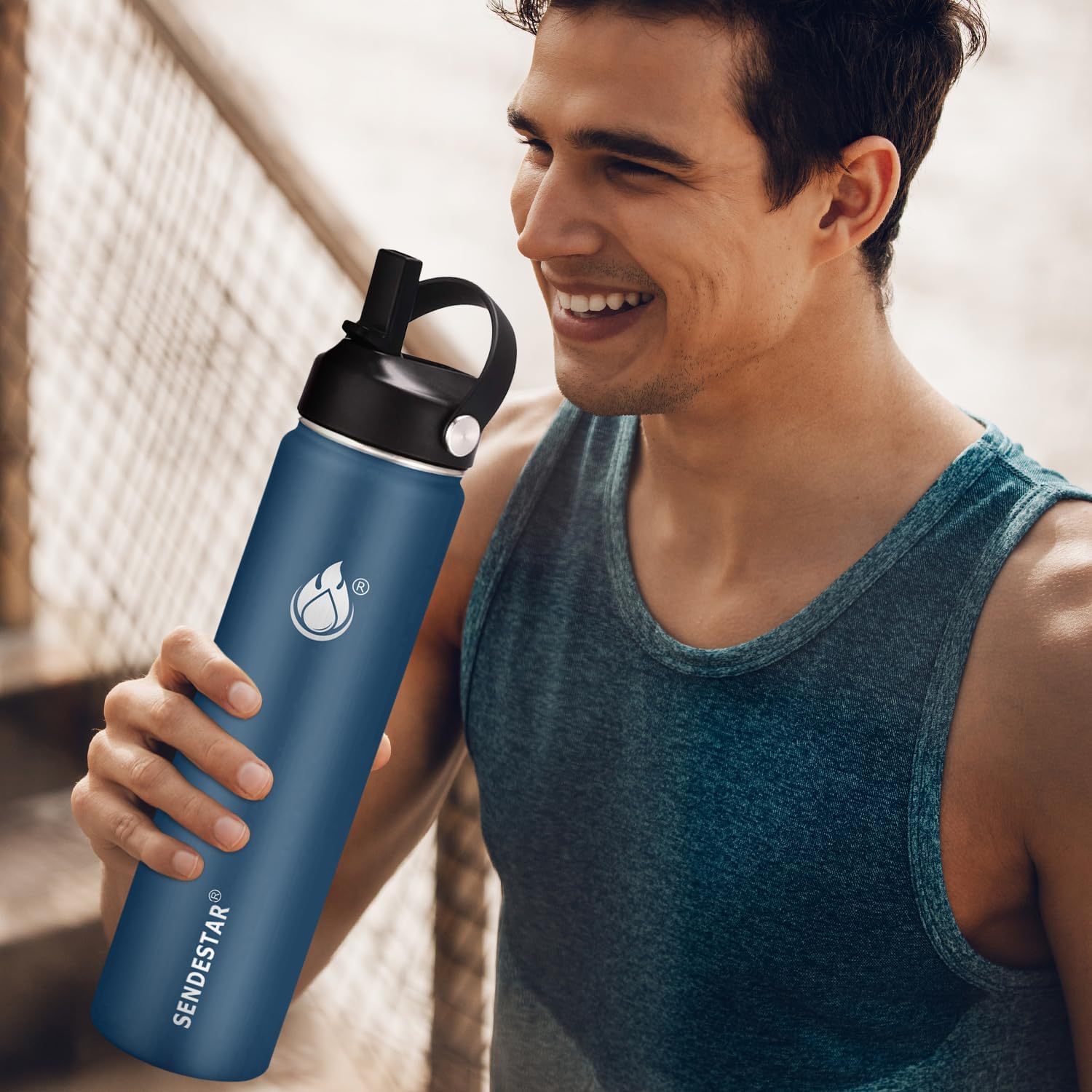 Skiennix Insulated Water Bottle - 32 Oz Stainless Steel Wide Mouth | Double Wall Vacuum, Leak Proof, Straw Lid & Spout Lid, Keeps Drinks Cold or Hot for 24 Hrs