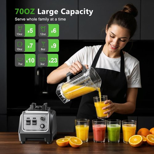 1800W High-Speed Blender by [Brand Name] - 70 oz Smoothie Maker with 20 oz Grinding Cup for Ice Crushing & Milkshakes