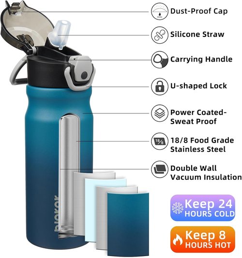 BJPKPK 18oz Insulated Water Bottle - Stainless Steel, BPA-Free, Leak-Proof | Indigo Black