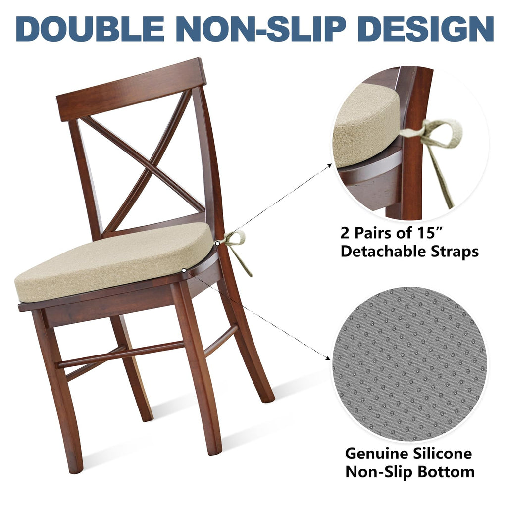 Shinnwa Kitchen Chair Cushions Set of 6, Non-Slip Dining Chair Cushions with Detachable Straps and Machine Washable Cover, 6 Pack, 17x16x2in, Beige