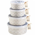 MISSYSSIM Airtight Food Storage Containers with Lids Mixing Bowls Set, Ceramic Serving Bowls with Lids Set of 4, 12/16/28/40 oz Stackable Nesting Salad Bowls for Cooking, Baking, Ramen - Beige