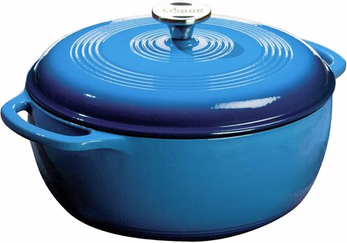 Lodge Essential Enamel Cast Iron Dutch Oven - 6 Quart Caribbean Blue - Ideal for Baking, Braising & Slow Cooking
