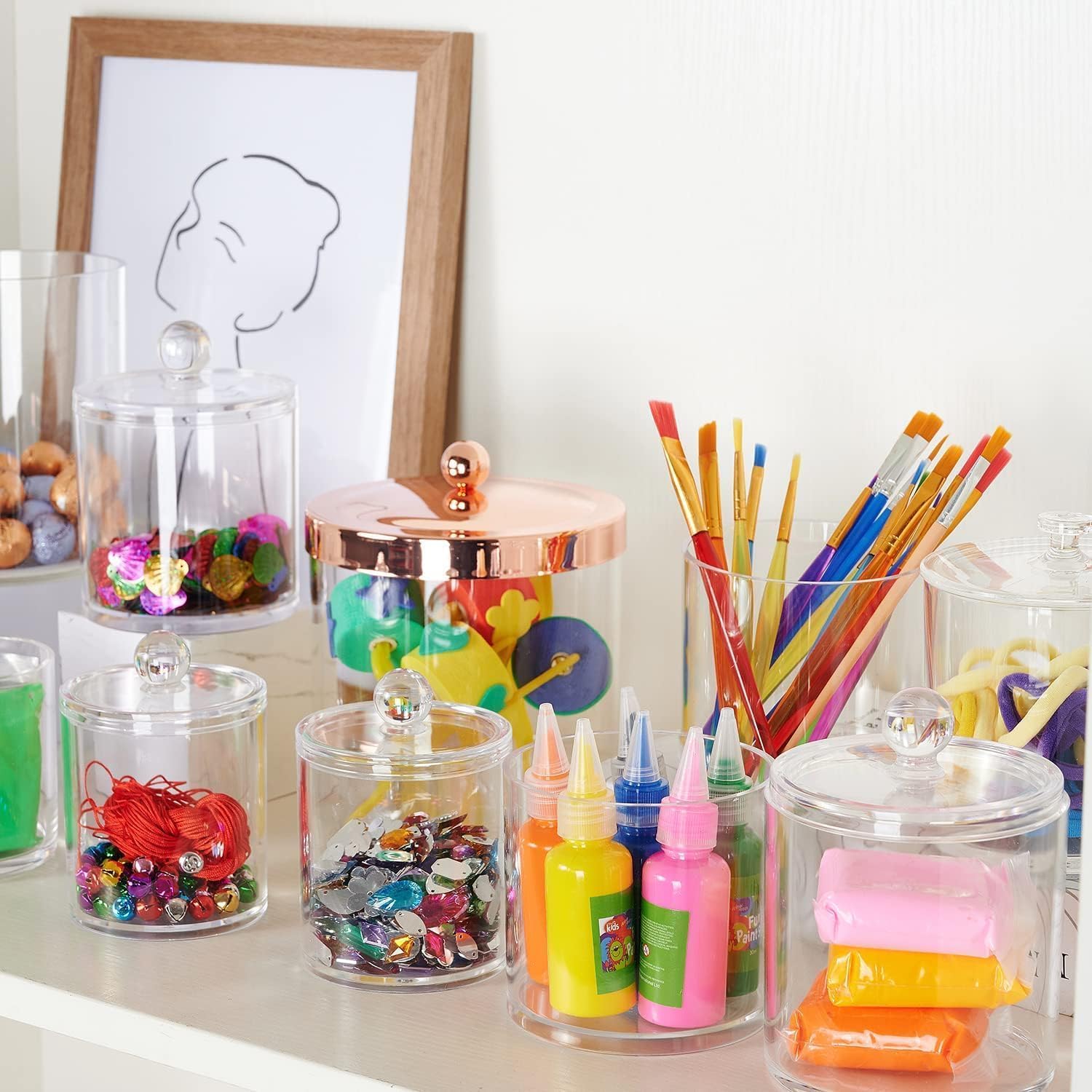 SheeChung Clear Acrylic Qtip Holder - Shatterproof Bathroom Organizer Jars | Minimalist Cotton Swab Canisters