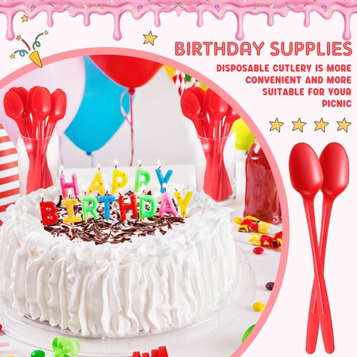 Potchen 1000 Pcs Extra Long Spoons for Ice Cream Floats Plastic Sundae Spoons Bulk 8 Inch Long Handle Spoon Heavy Duty for Ice Cream Milkshakes Tea Cocktails Root Beer Float and Tall Beverages (Red)