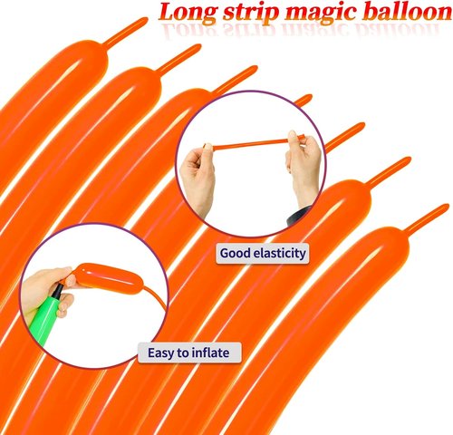 Long Orange Balloons Kit - 260 Bright Orange Twisting Balloons for Kids' Halloween Party Decor