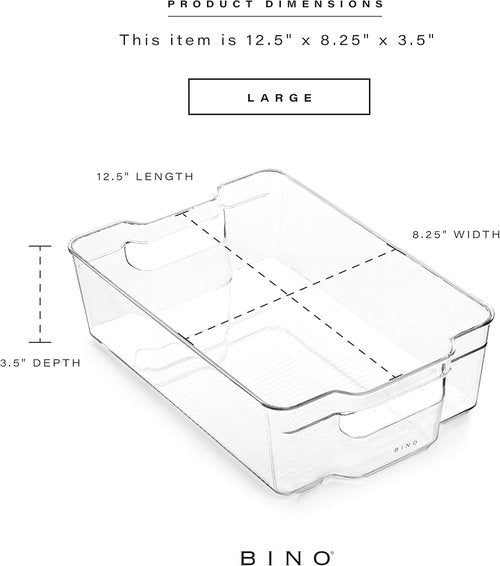 BINO Stackable Storage Bins - Large 2 Pack | Clear BPA-Free Organizing Containers with Built-In Handles