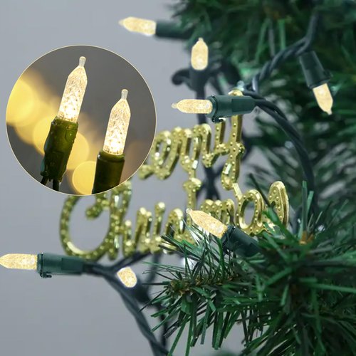 50 Count Warm White LED Christmas Lights – M5 Faceted Fairy String Lights on Green Wire, UL Listed Connectable for Indoor Outdoor Tree, Wreath, Room Decor