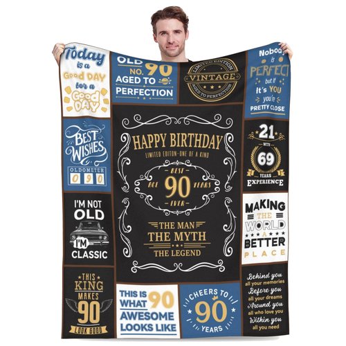 Jieoyfyug 90th Birthday Gifts for Men, 1936 90 Year Old Blanket 50"x60", Retirement Christmas Fathers Day Birthday Gifts for Him Dad Papa Grandpa Husband Uncle