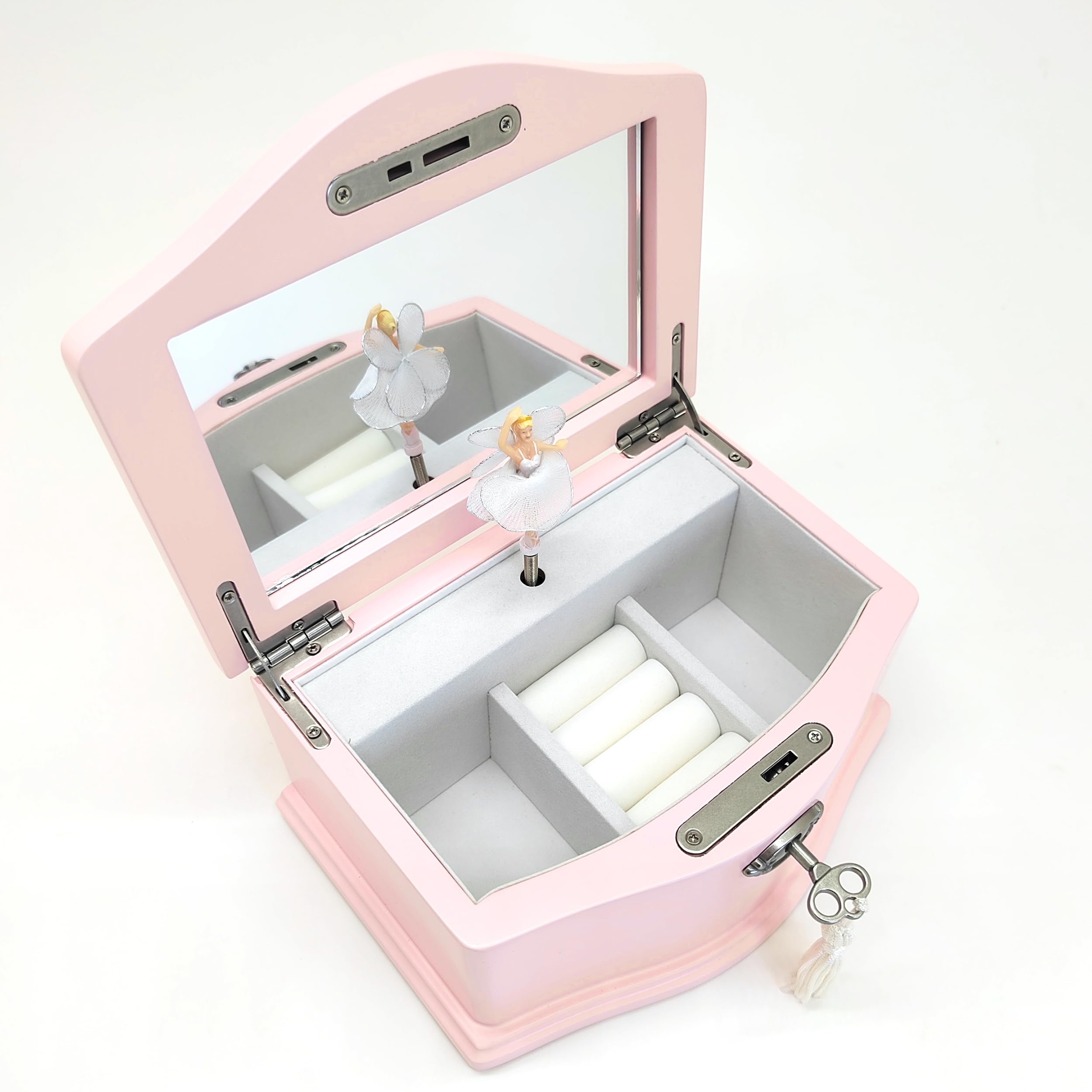 Lihou PapaQ Pink Ballerina Musical Jewelry Box for Girls, Wooden Jewelry Storage Chest with Mirror & Lock, Swan Lake Tune Spinning Ballerina Music Box, Ideal Kids Gift for Christmas & Holidays
