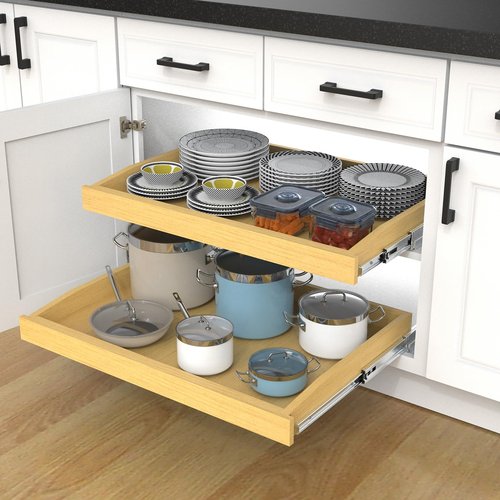 Wooden Pull out Cabinet Organizer 26" W x 21" D x 3.35" H, Heavy Duty Slide Out Drawers Pull-Out Home Organizers for Kitchen Cabinets