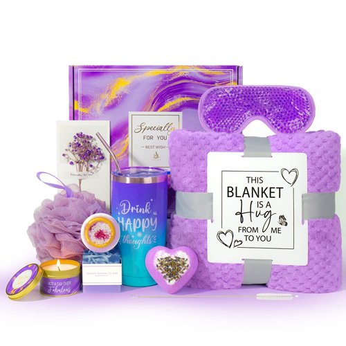 HN HAIINAA Valentines Day Gifts for Her Women Wife Girlfriend, Birthday Gift for Women Get Well Soon Gifts,Spa Gift Basket Set with Luxury Flannel Blanket Mother's Day