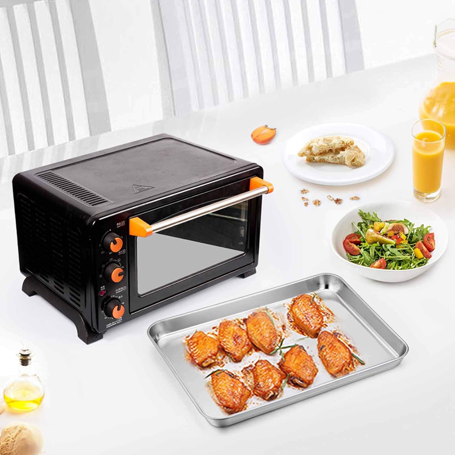TeamFar Stainless Steel Toaster Oven Pan - Heavy Duty, Deep Edge, Dishwasher Safe | 8''x10.5''x1''