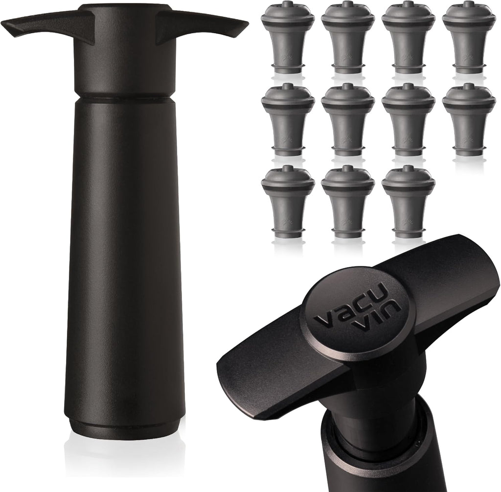 Vacu Vin Original Wine Saver with 11 Vacuum Bottle Stoppers – Black Wine Preserver Pump for Red or White Wine – Manual Air Remover System – Airtight Seal – Keep Wine Fresh Longer