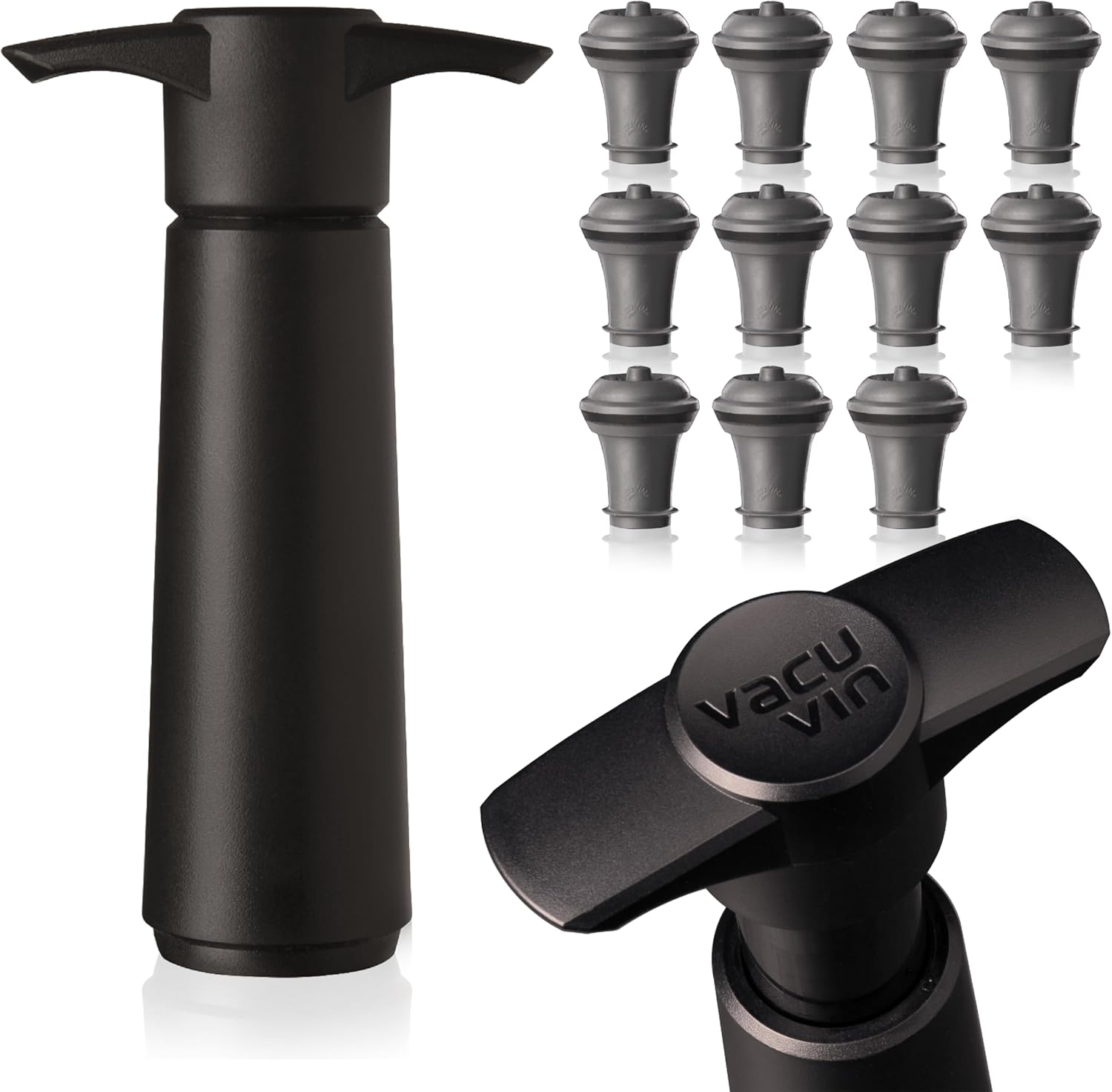 Vacu Vin Original Wine Saver with 11 Vacuum Bottle Stoppers – Black Wine Preserver Pump for Red or White Wine – Manual Air Remover System – Airtight Seal – Keep Wine Fresh Longer